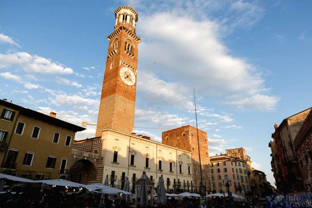 Башня-Торре-деи-Ламберти в Вероне. Италия